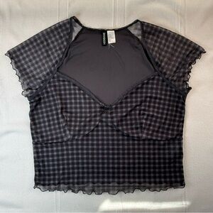 H&M Sheer Plaid Mesh Top - Y2K